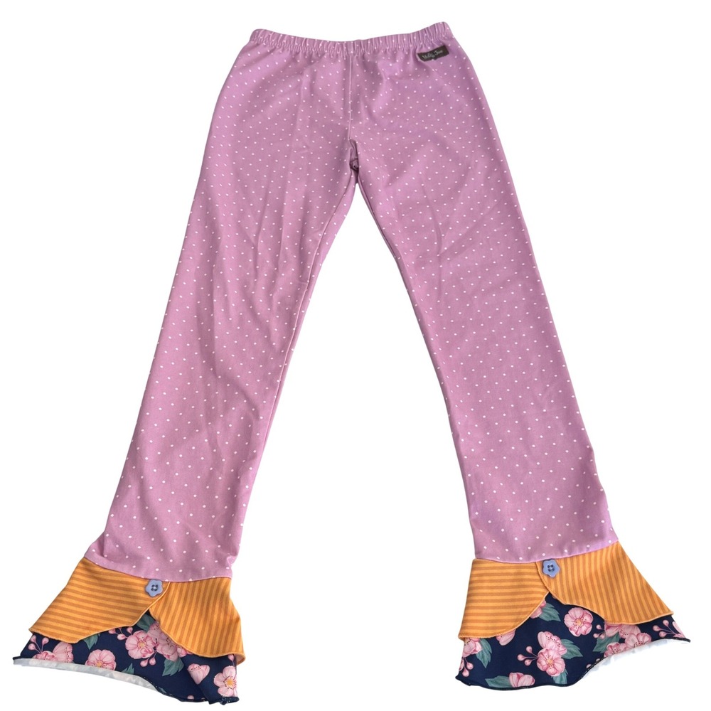 Matilda Jane Girls Purple Polka Dot Ruffle Flare Leggings Floral Pants Size 8